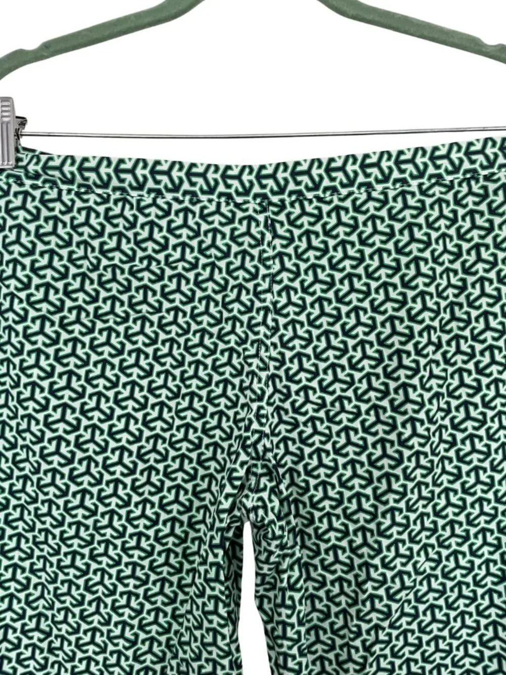 Tory Burch Pajama Lounge Pant Sz S Green White Geometric Print 100% Cotton